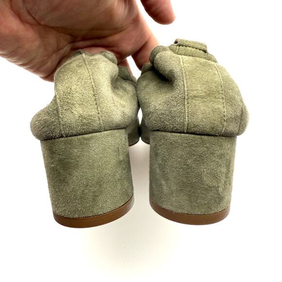 Everlane The Italian Leather Day Heel Suede Olive Green 6 - Picture 6 of 13